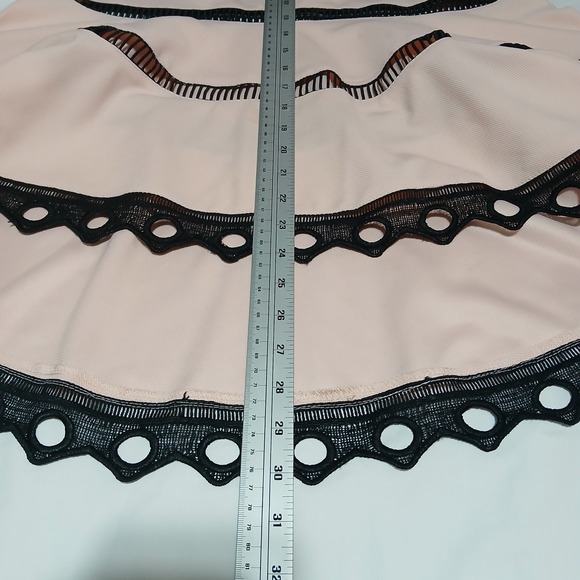 Venus Womens Pink Midi Skirt Black Trim Ruffle Tiered Laser Cut Size 10 - Picture 5 of 7